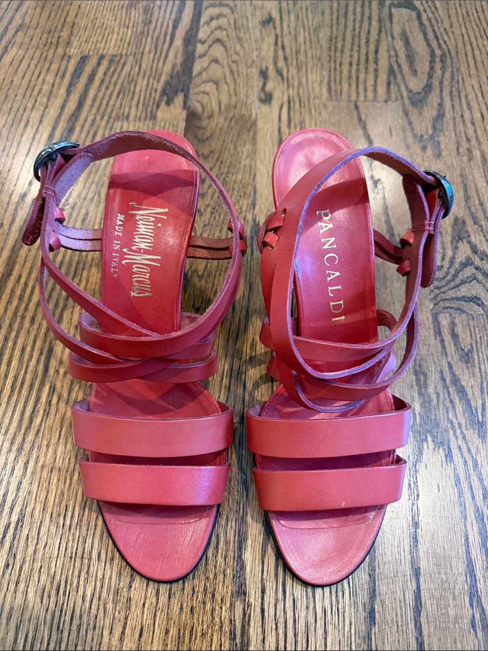 Neiman Marcus Pancaldi Italy Red Strappy Heeled Sandals 7.5